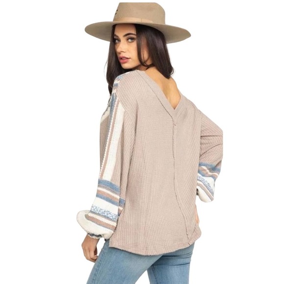 Free People Copenhagen Thermal Top Size Medium Double V- Neck OB995549 - Picture 2 of 10